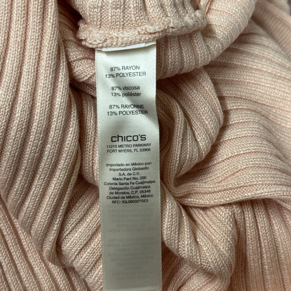 Chicos‎ Shirt Avery Pullover Boatneck Ribbed Knit Pink Pale Dogwood Size Medium